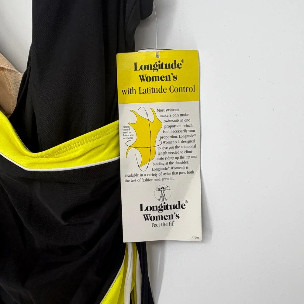 Longitude Swimsuit Womens 22W Black Yellow Tummy‎ Control One Piece Latitude NWT